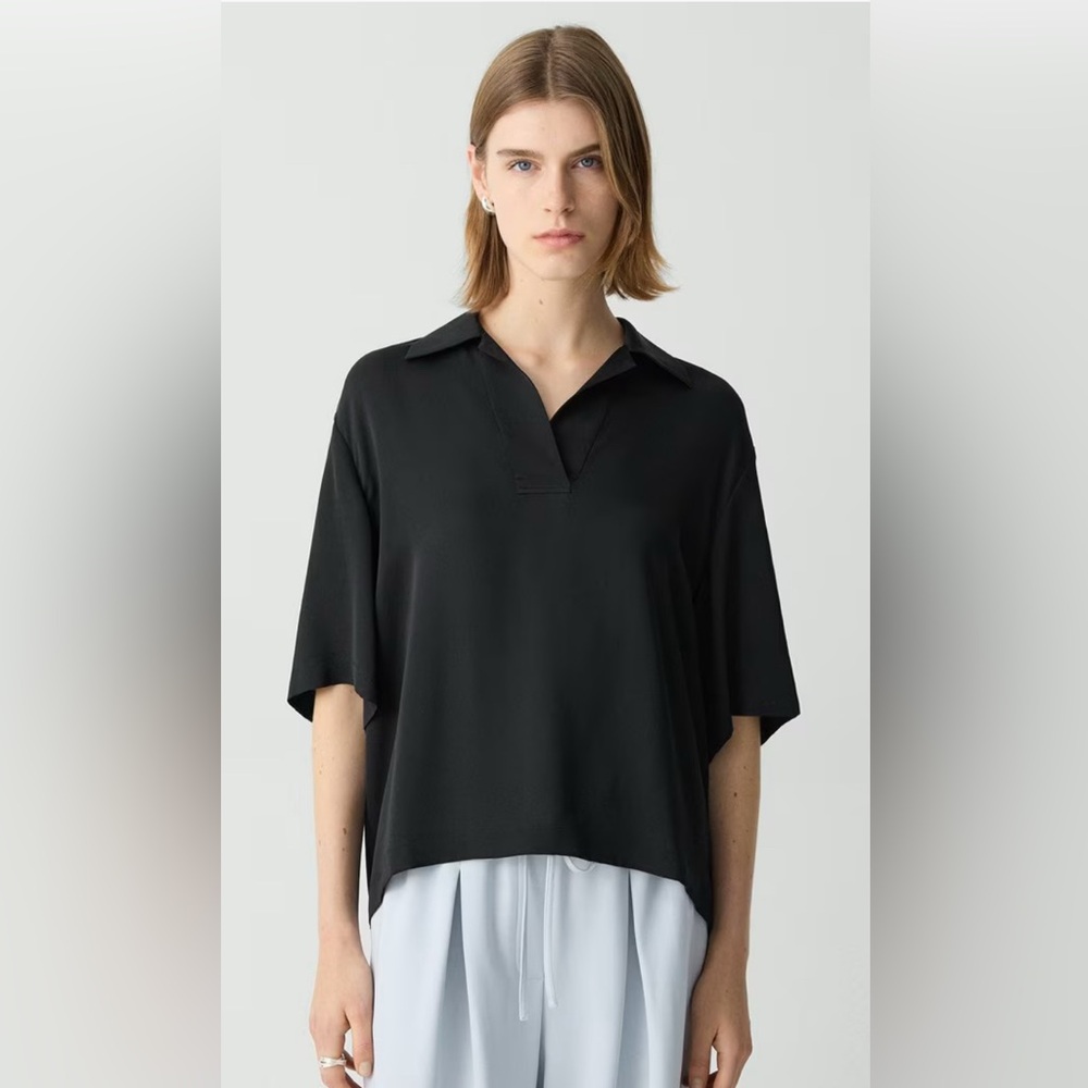 NWT - Theory Silk Oversize Polo, Black - Size S